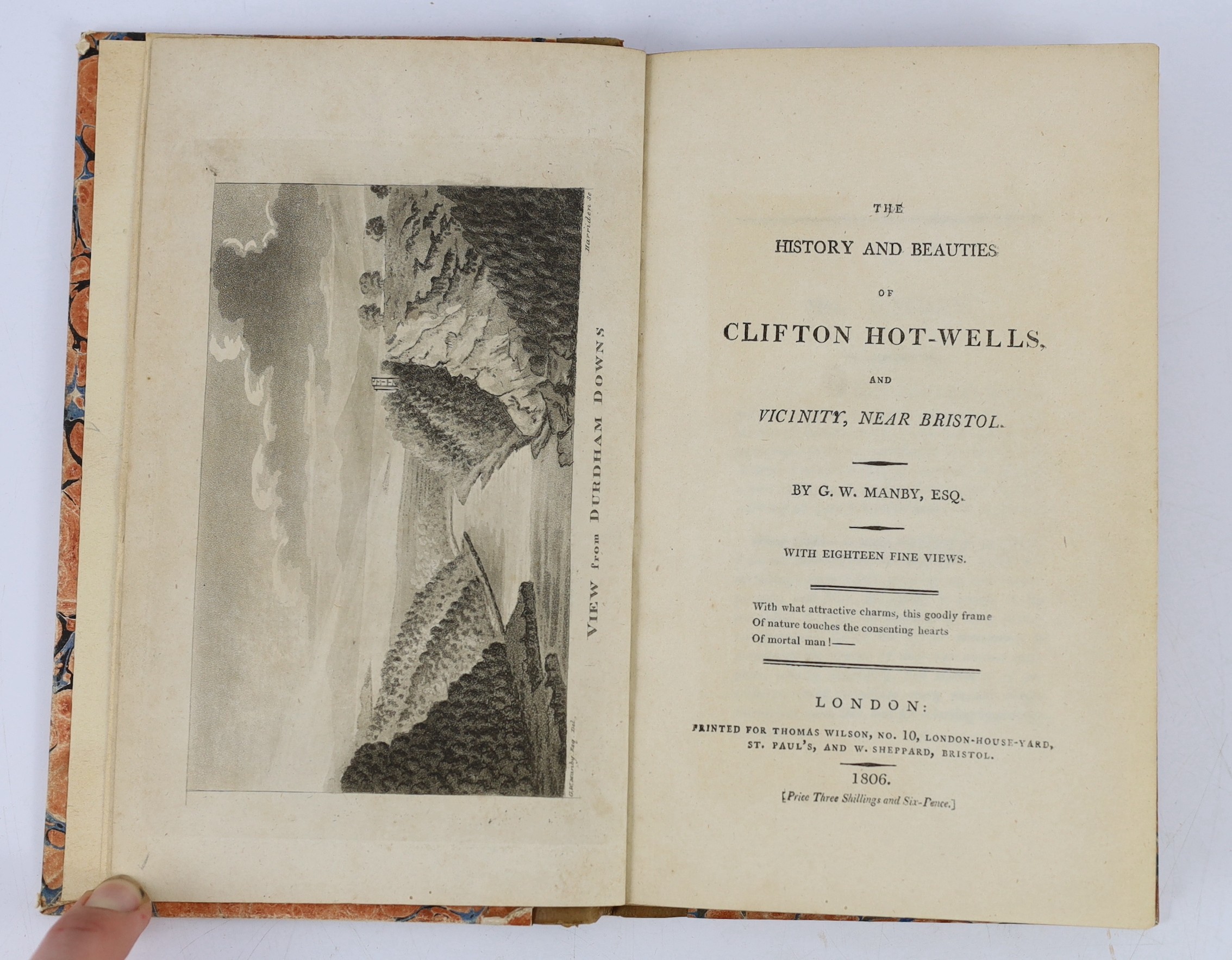 SOMERSET, BRISTOL: Manby, G.W. - Fugitive Sketches of the History and Natural Beauties of Clifton Hot-Wells and Vicinity. 4 plans and 14 (mostly aquatint) plates, half-title; new paper boards